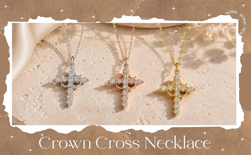 woman wearing crown cross necklace