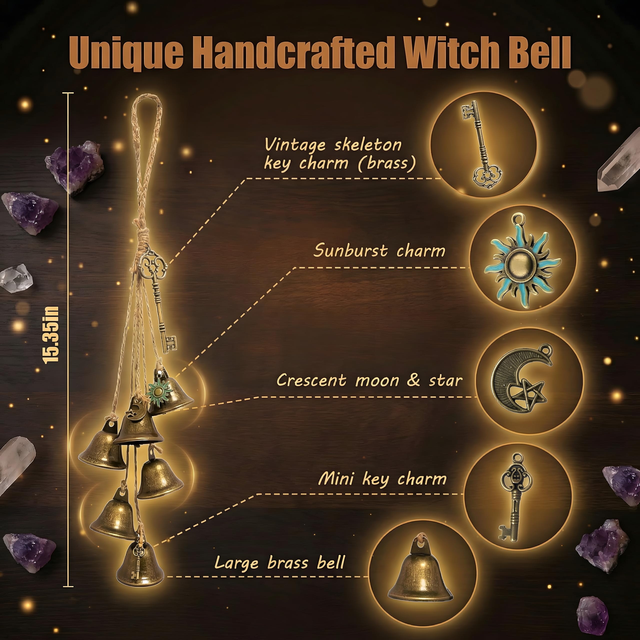 2 Pieces Witch Bells for Door Knob for Protection Hanging Bell Wind Chimes Handmade Decorative Bell for Boho Home Room Witchy Decor (Retro)
