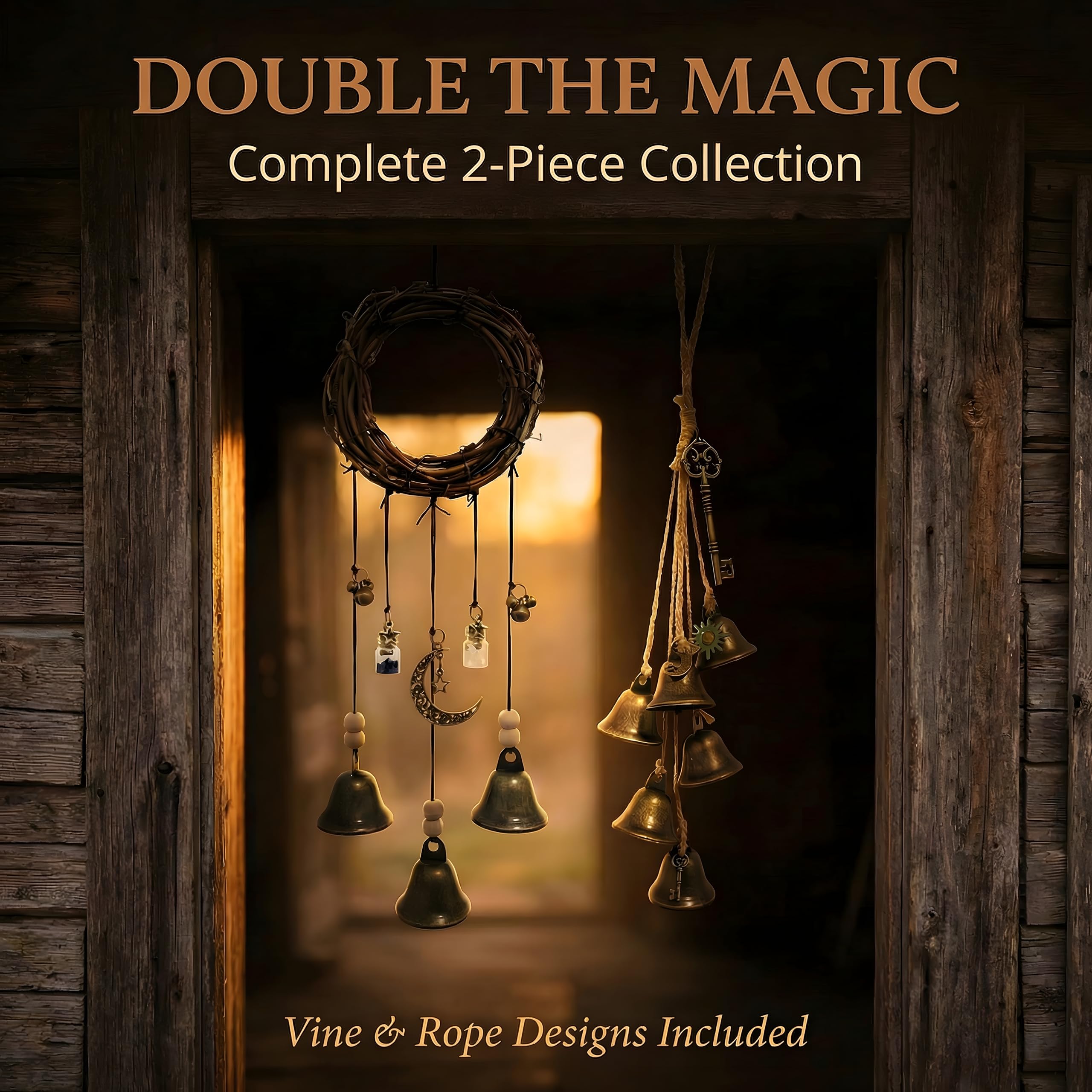 2 Pieces Witch Bells for Door Knob for Protection Hanging Bell Wind Chimes Handmade Decorative Bell for Boho Home Room Witchy Decor (Retro)