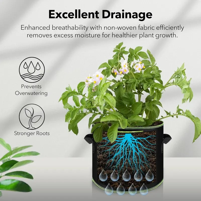 🔥LAST DAY 50% OFF🌱 5-Pack 5 Gallon Grow Bags – Heavy Duty Aeration Fabric Pots with Handles🪴