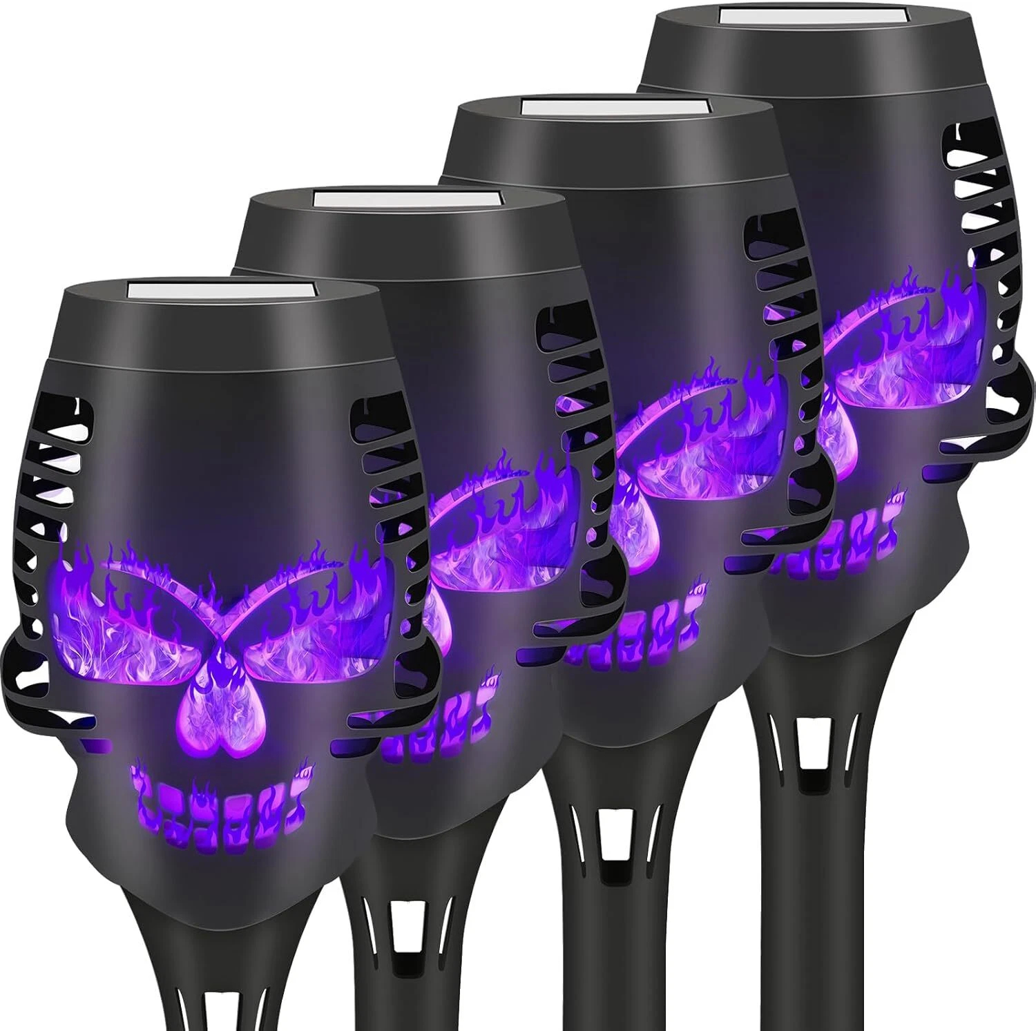 4/8 X Halloween Skulls Solar Pathway Lights Purple Torch Flame Lights for Garden