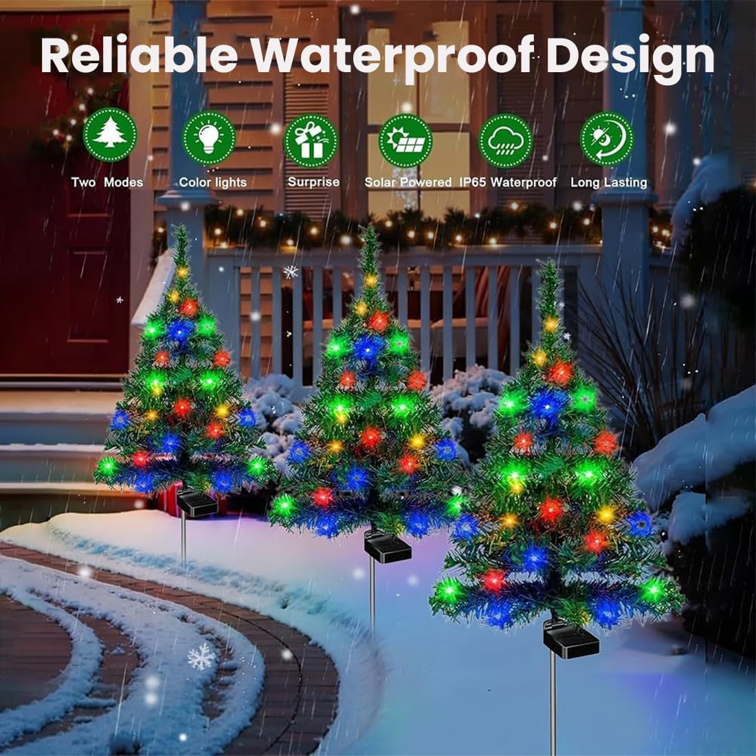 Solar Christmas Tree Garden Stake Lights Outdoor Waterproof Pathway Lights Xmas Tree Light for Lawn Patio Yard Front Porch Christmas Decor 2pcs