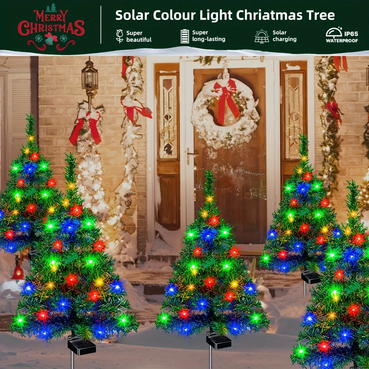 Solar Christmas Tree Garden Stake Lights Outdoor Waterproof Pathway Lights Xmas Tree Light for Lawn Patio Yard Front Porch Christmas Decor 2pcs