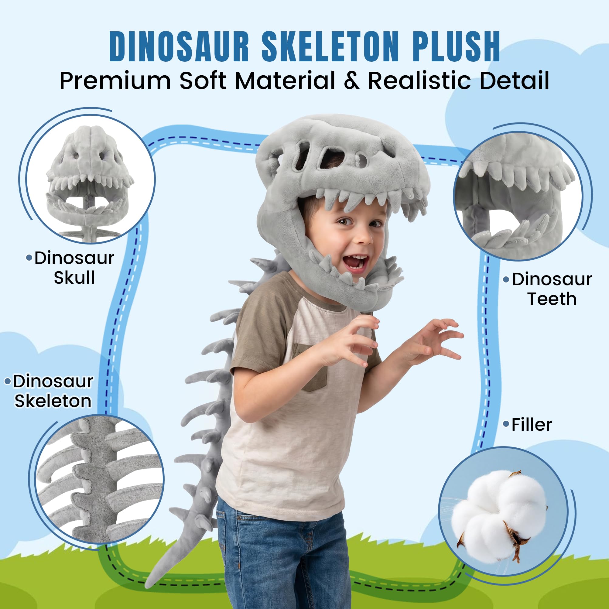 🔥Hot Sale-74% OFF🔥Dinosaur Skeleton Costume, Halloween Dress Up for Kids & Adults