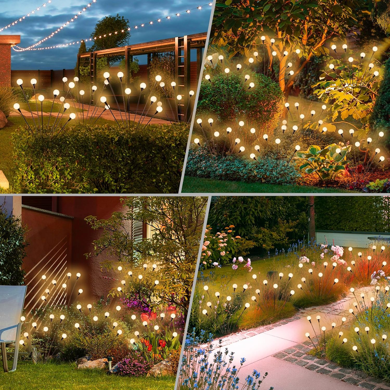 Outdoor Solar Firefly LED Lights - 4/8 Pack Waterproof Garden Stake Decorative Lamps with Auto Dusk-to-Dawn Glow, 32/64 LEDs for Curb Appeal, Whimsy Decor, Mood Lighting & LED Pathway Lighting Outdoor Solar Firefly LED Lights - 4/8 Pack Waterproof Garden Stake Decorative Lamps with Auto Dusk-to-Dawn Glow, 32/64 LEDs for Curb Appeal, Whimsy Decor, Mood Lighting & LED Pathway Lighting