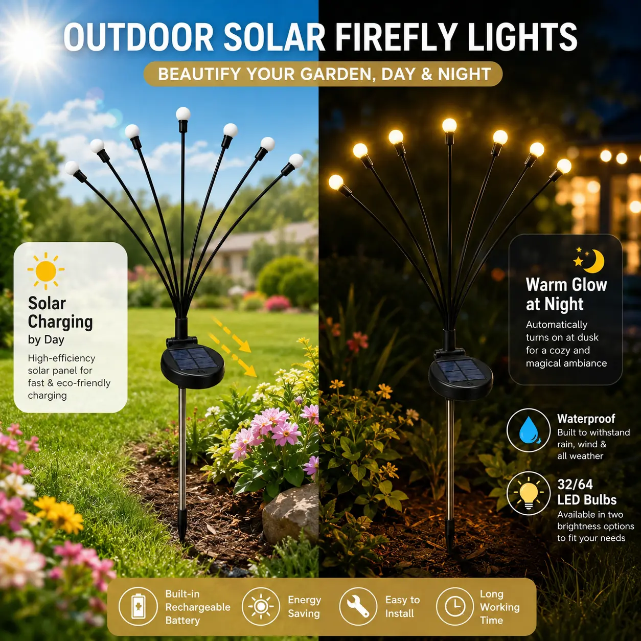 🔥Hot Sale-50% OFF🔥Outdoor Solar Firefly Garden Lights Waterproof 4/8 Pack