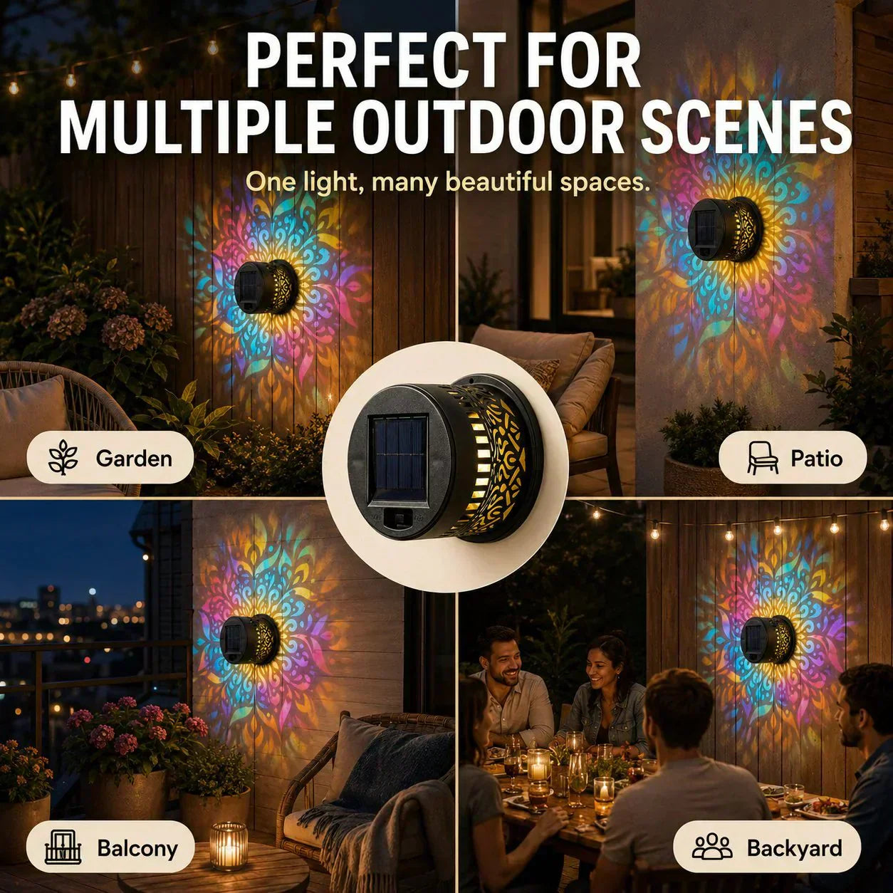 ⏰limited-time 50% OFF🌞Solar Mandala Light – Stunning Pattern Projection, 2-in-1 Floor & Wall Design