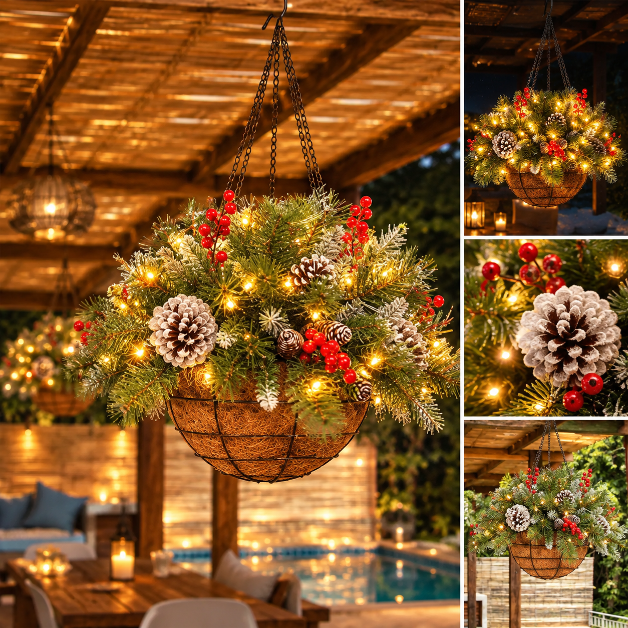 🎄Christmas Hot Sale🔥Pre-Lit Artificial Christmas Hanging Basket