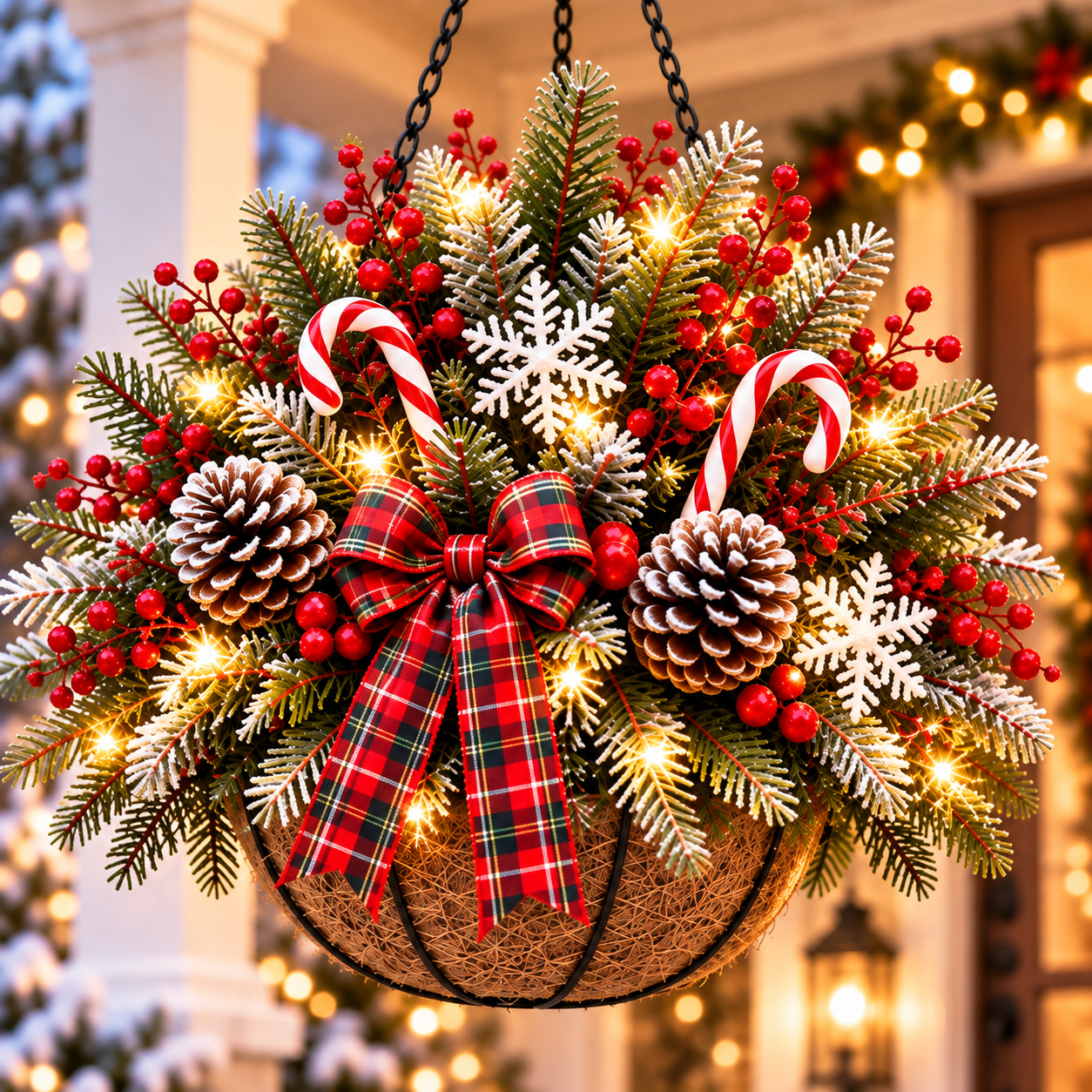 🎄 Pre-Lit Christmas Hanging Basket | Pre-lit, weather-resistant, and zero maintenance