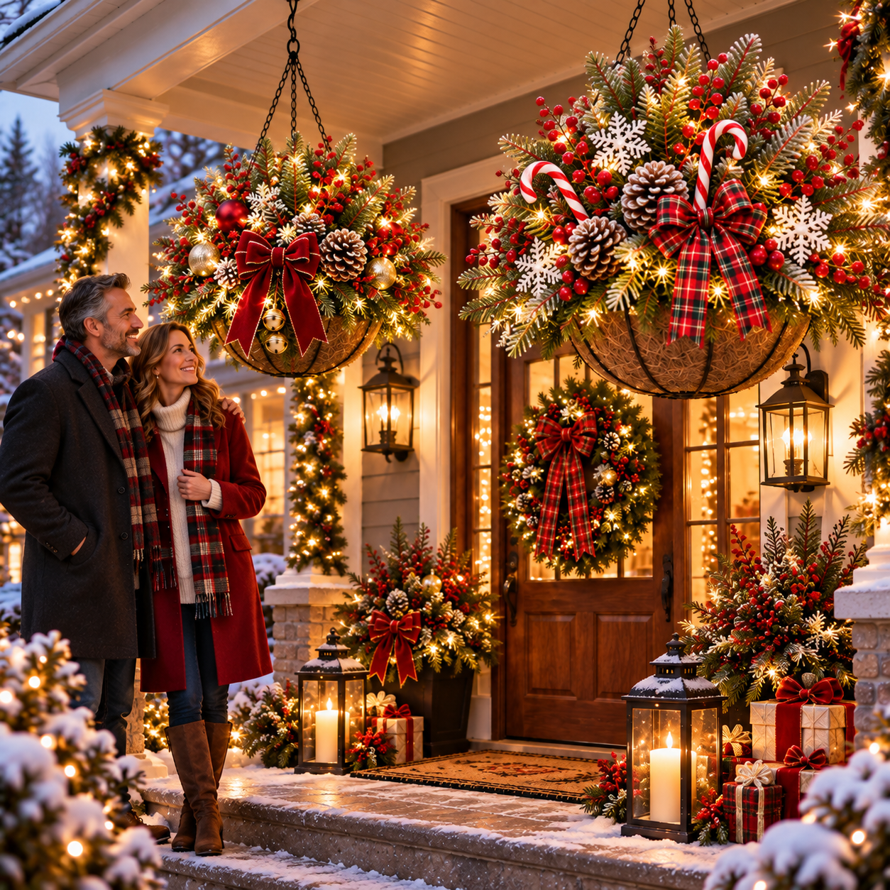 🎄 Pre-Lit Christmas Hanging Basket | Pre-lit, weather-resistant, and zero maintenance