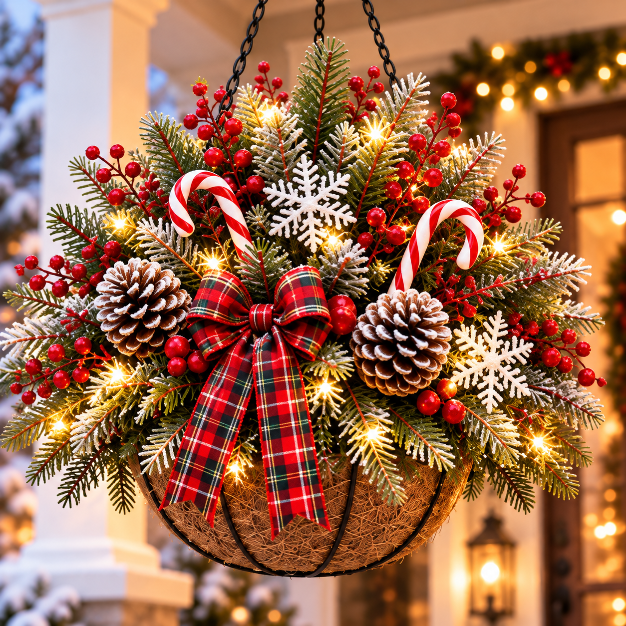 🎄 Pre-Lit Christmas Hanging Basket | Pre-lit, weather-resistant, and zero maintenance