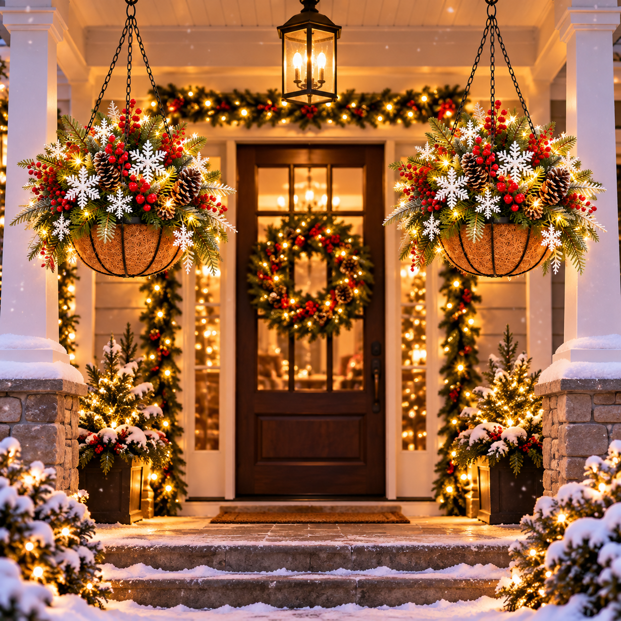 🎄 Pre-Lit Christmas Hanging Basket | Pre-lit, weather-resistant, and zero maintenance