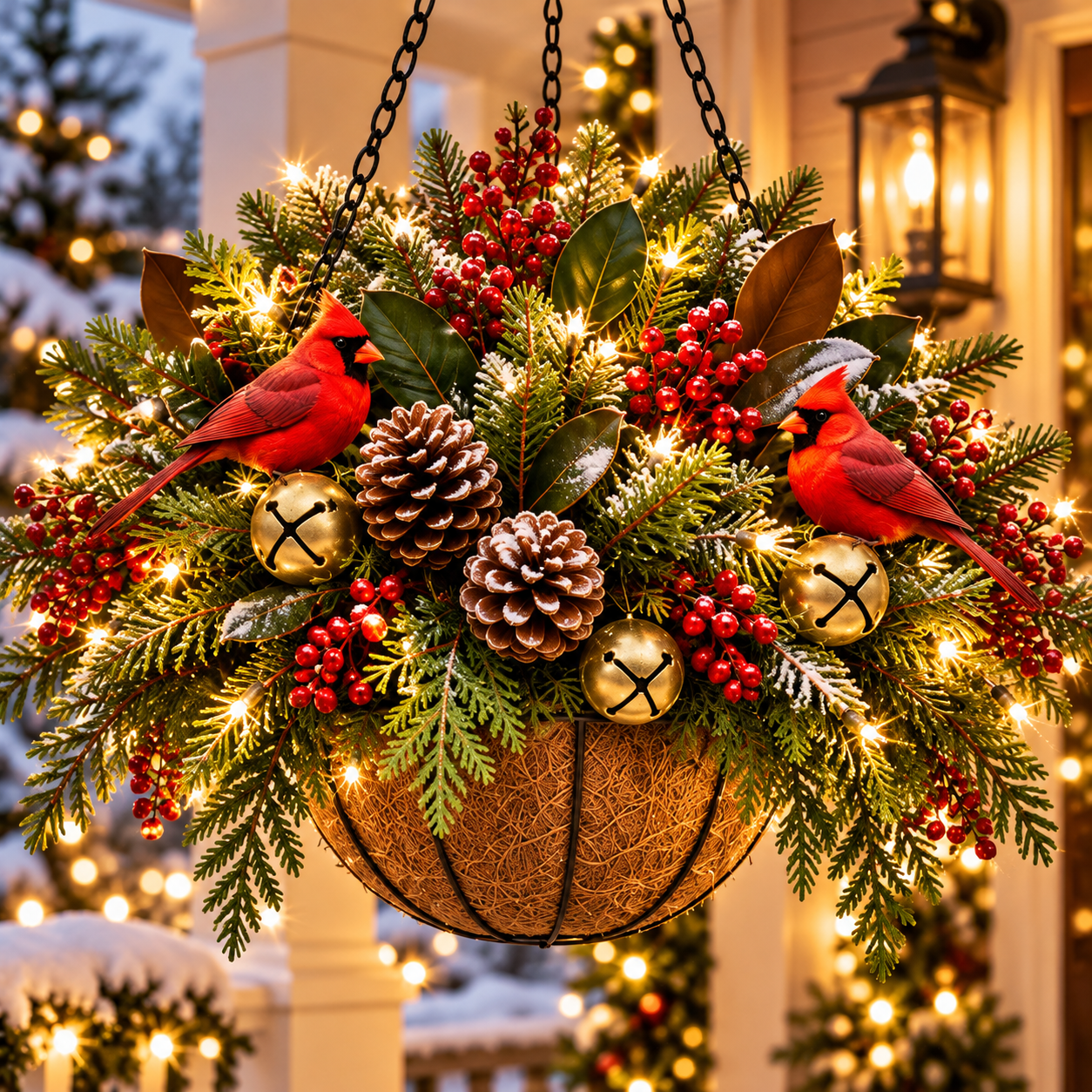 🎄 Pre-Lit Christmas Hanging Basket | Pre-lit, weather-resistant, and zero maintenance