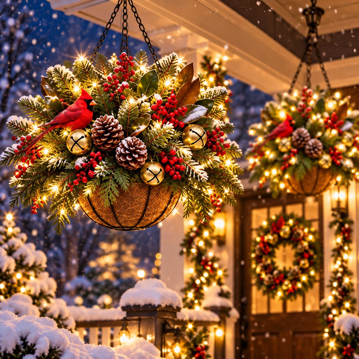 🎄 Pre-Lit Christmas Hanging Basket | Pre-lit, weather-resistant, and zero maintenance