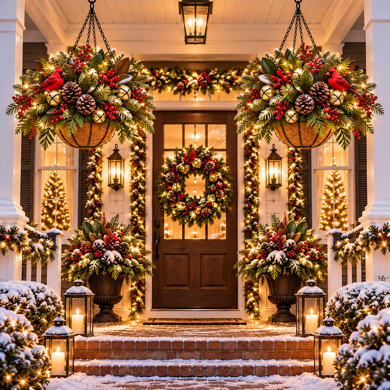 🎄 Pre-Lit Christmas Hanging Basket | Pre-lit, weather-resistant, and zero maintenance