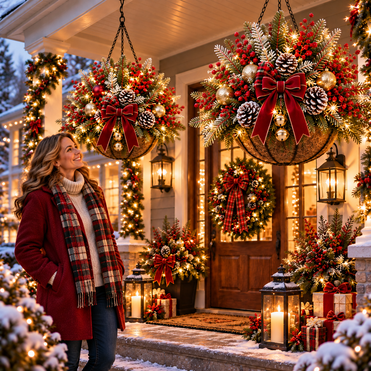 🎄 Pre-Lit Christmas Hanging Basket | Pre-lit, weather-resistant, and zero maintenance