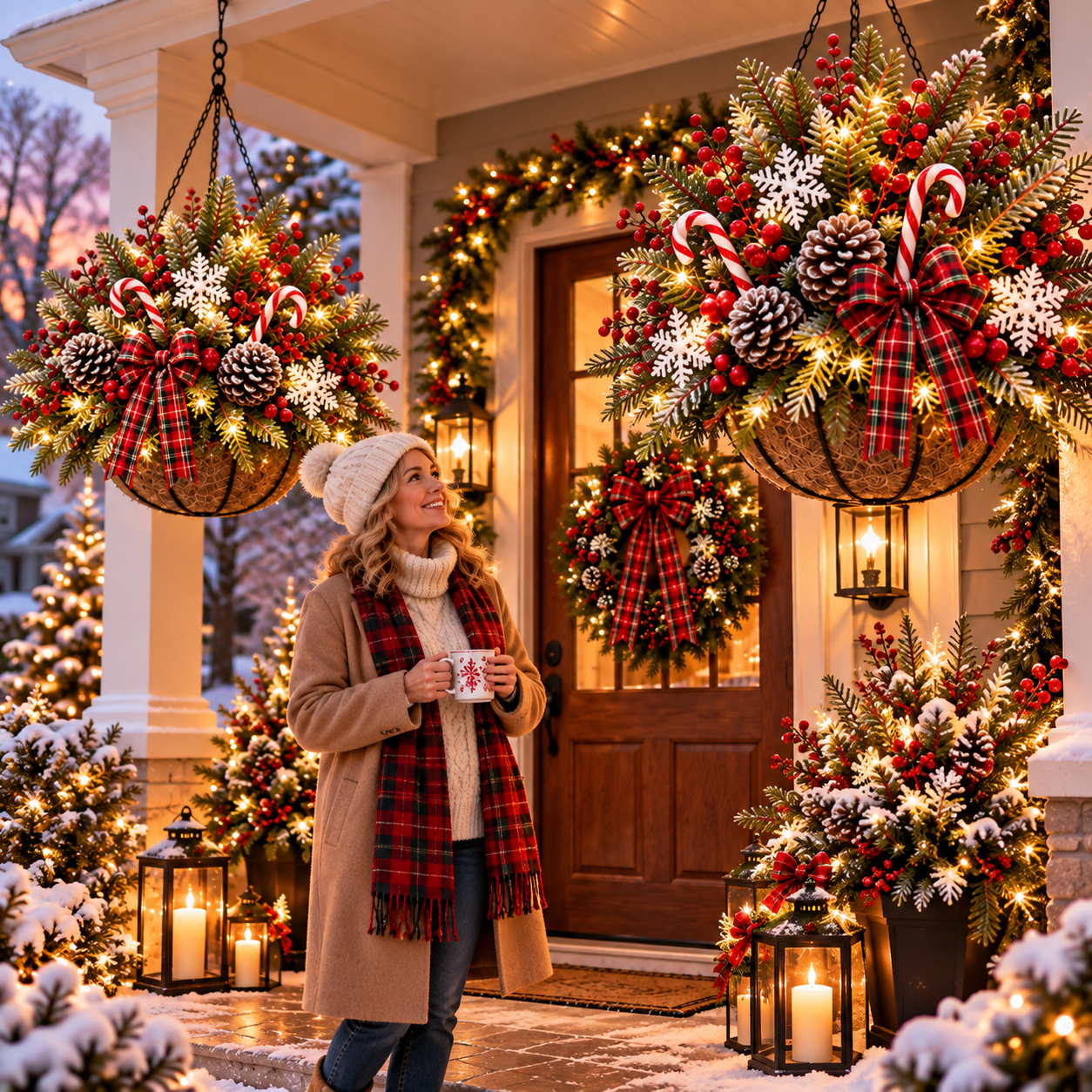 🎄 Pre-Lit Christmas Hanging Basket | Pre-lit, weather-resistant, and zero maintenance