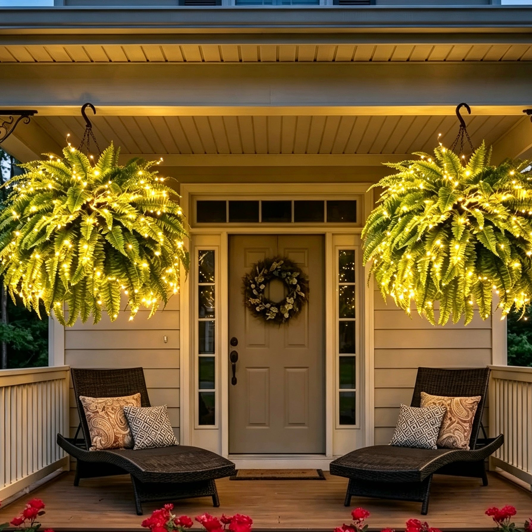 Realistic Lighted Boston Fern – Zero Watering, Evergreen Glow for Porch & Home