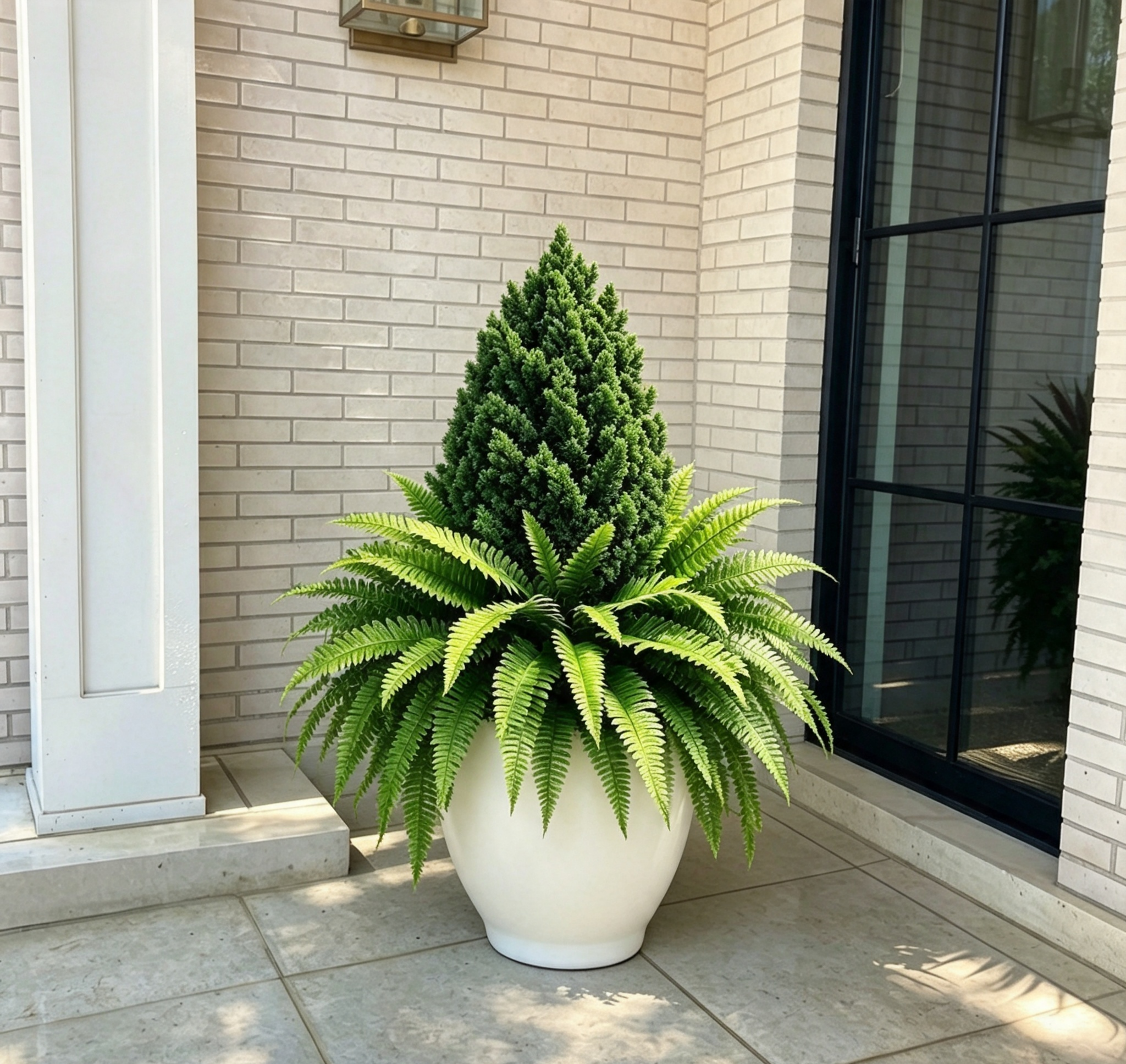 🌱 Lush Artificial UV Resistant Pine & Boston Fern Potted Plant