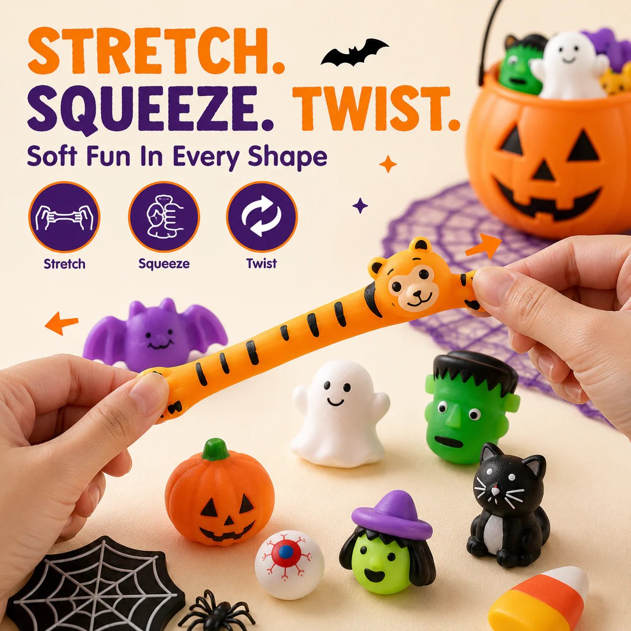 Stretch squeeze twist Halloween mochi squishy toys