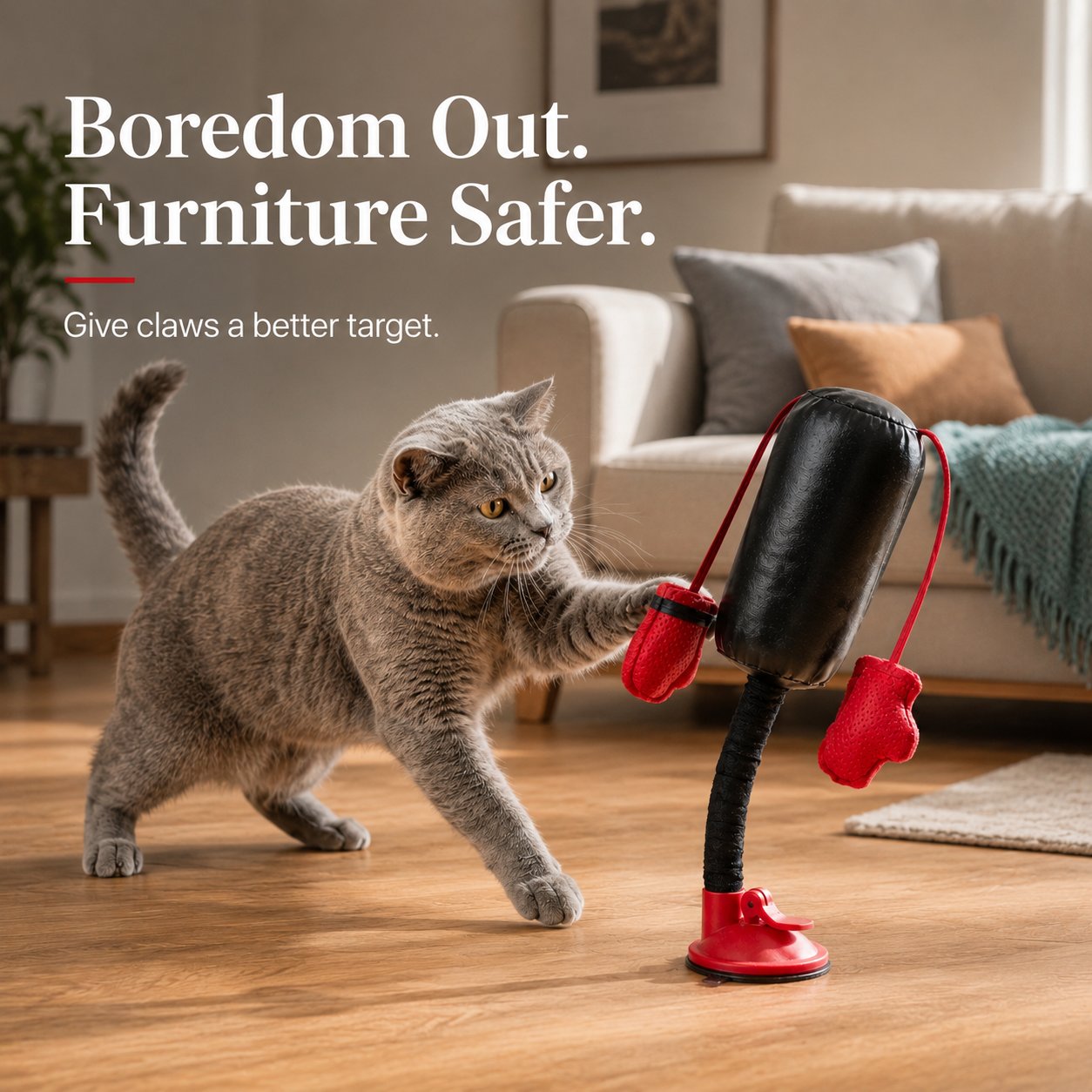 Healthy active cats avoiding destructive scratching habits