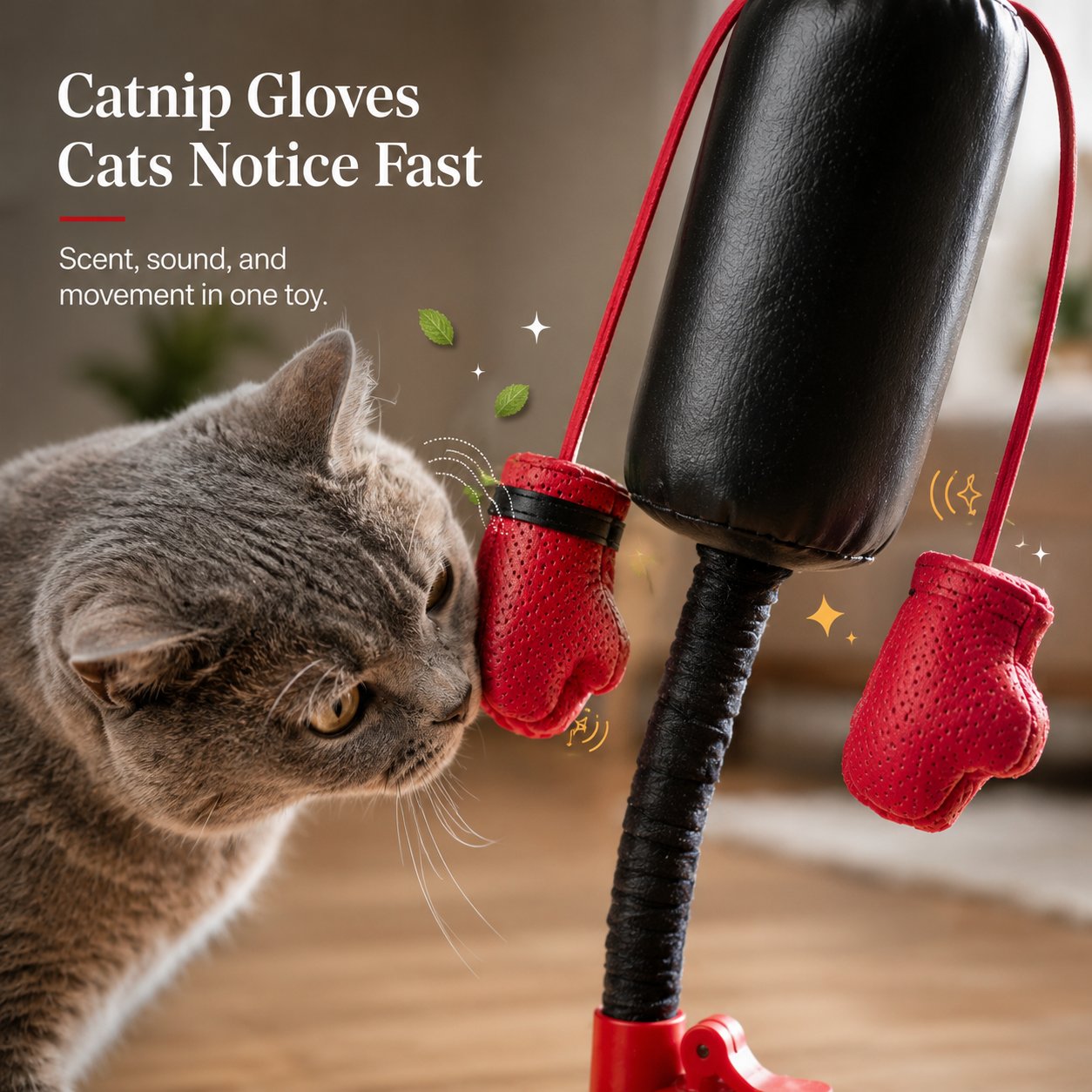 Tiny boxing gloves with premium catnip and crinkle paper