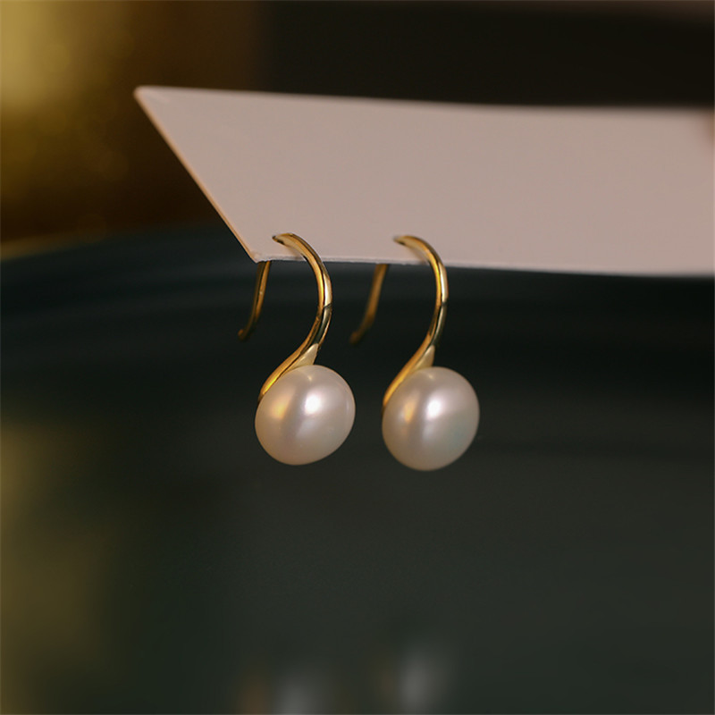 Light luxury simple geometric pearl drop earrings