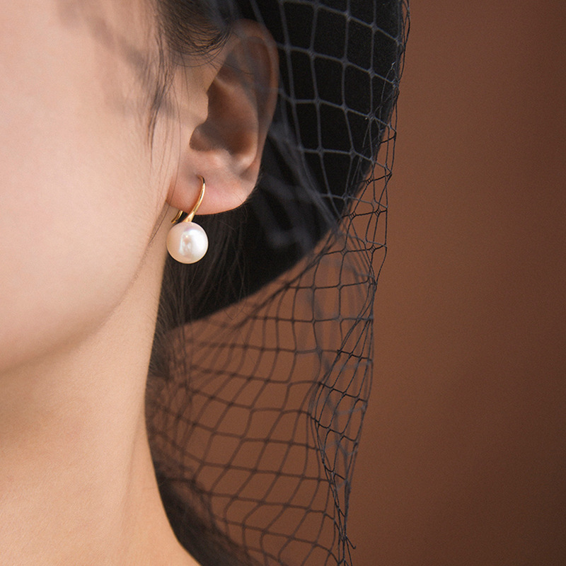 Light luxury simple geometric pearl drop earrings