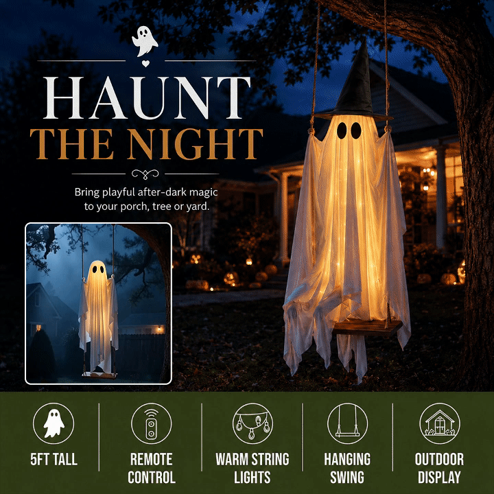 👻 LED Swinging Ghost Halloween Decoration – Spooky Hanging Decor for Indoor & Outdoor