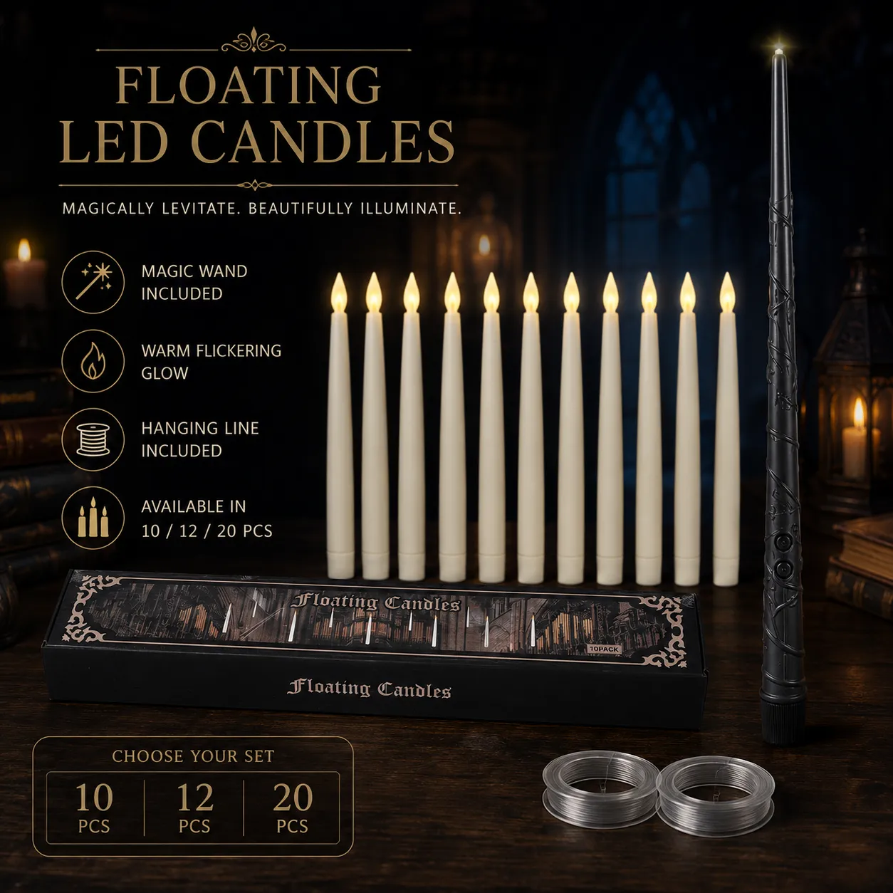 Wand style remote for floating LED candles