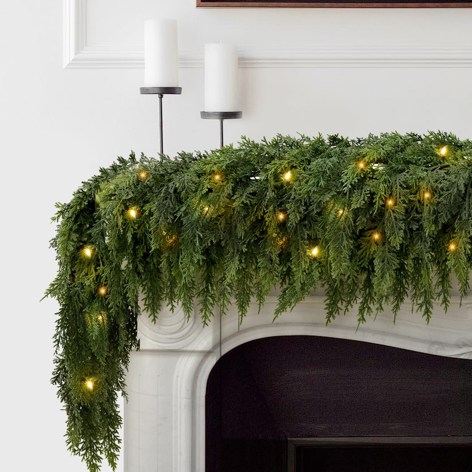 🎄✨ Pre-Lit Christmas Cedar Garland – Instantly Create a Warm Holiday Welcome