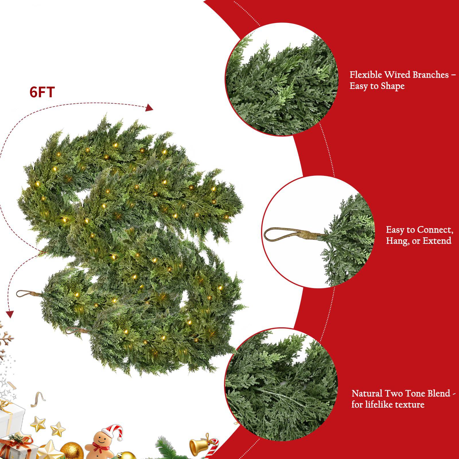🎄✨ Pre-Lit Christmas Cedar Garland – Instantly Create a Warm Holiday Welcome