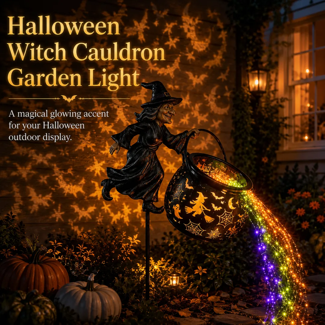 🎃 Halloween Witch Cauldron Garden Light – Spooky Outdoor Halloween Decor