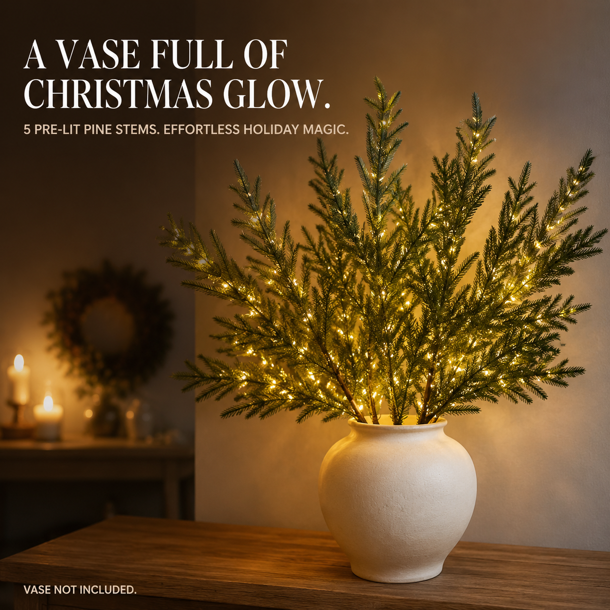 5-Piece Pre-Lit Norfolk Pine Stems – Add a Warm Christmas Glow to Any Vase ✨