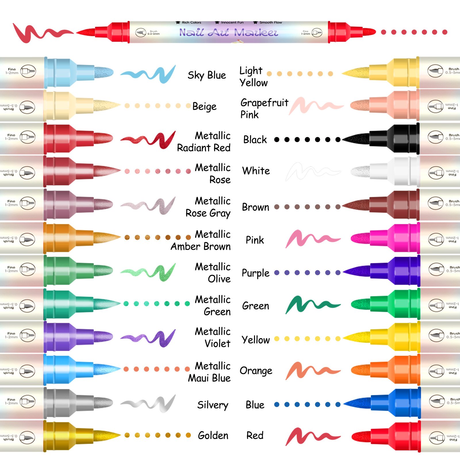 12/24 Colors Nail Art Pens – DIY 3D Markers for Drawing, Dotting & Manicure⭐