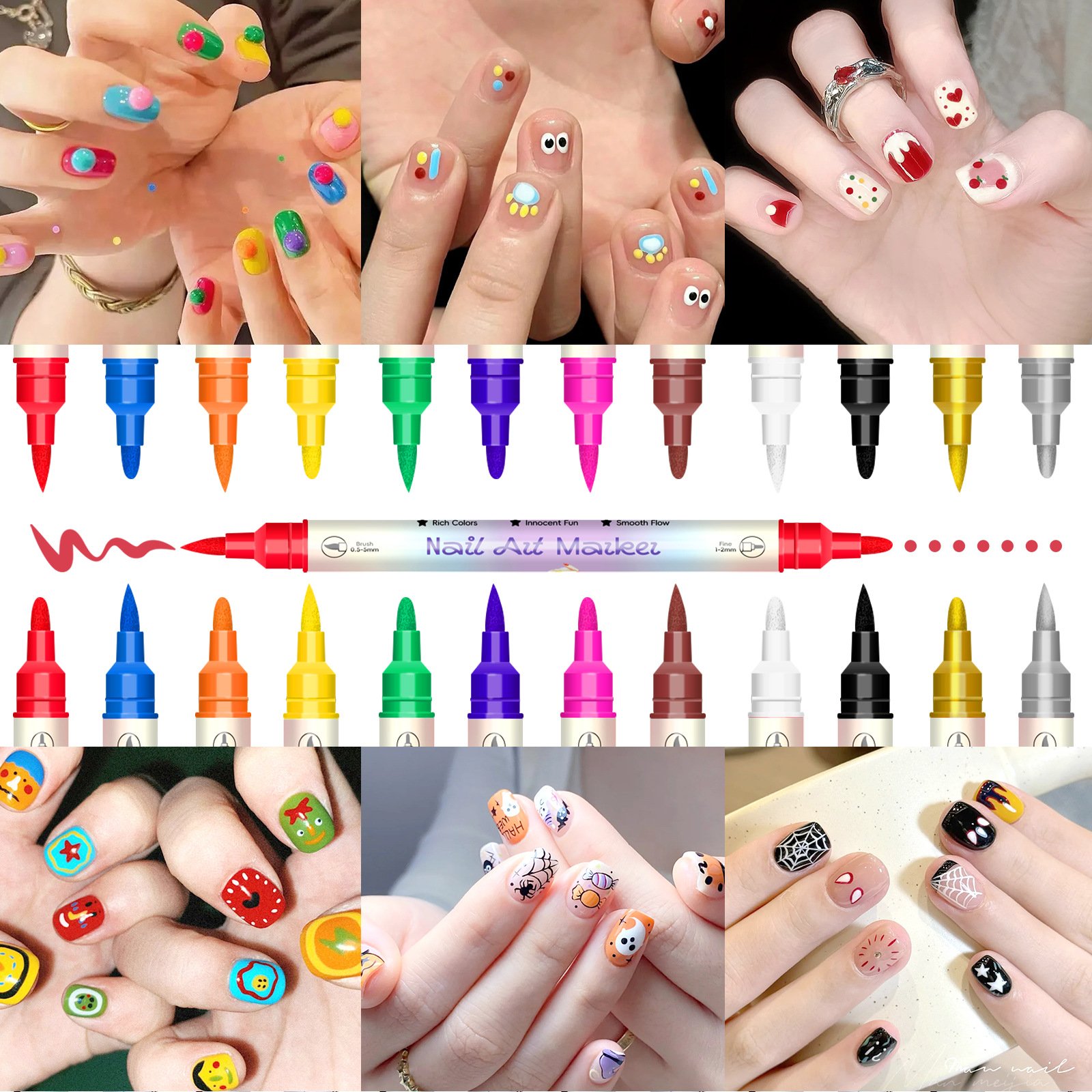 12/24 Colors Nail Art Pens – DIY 3D Markers for Drawing, Dotting & Manicure⭐