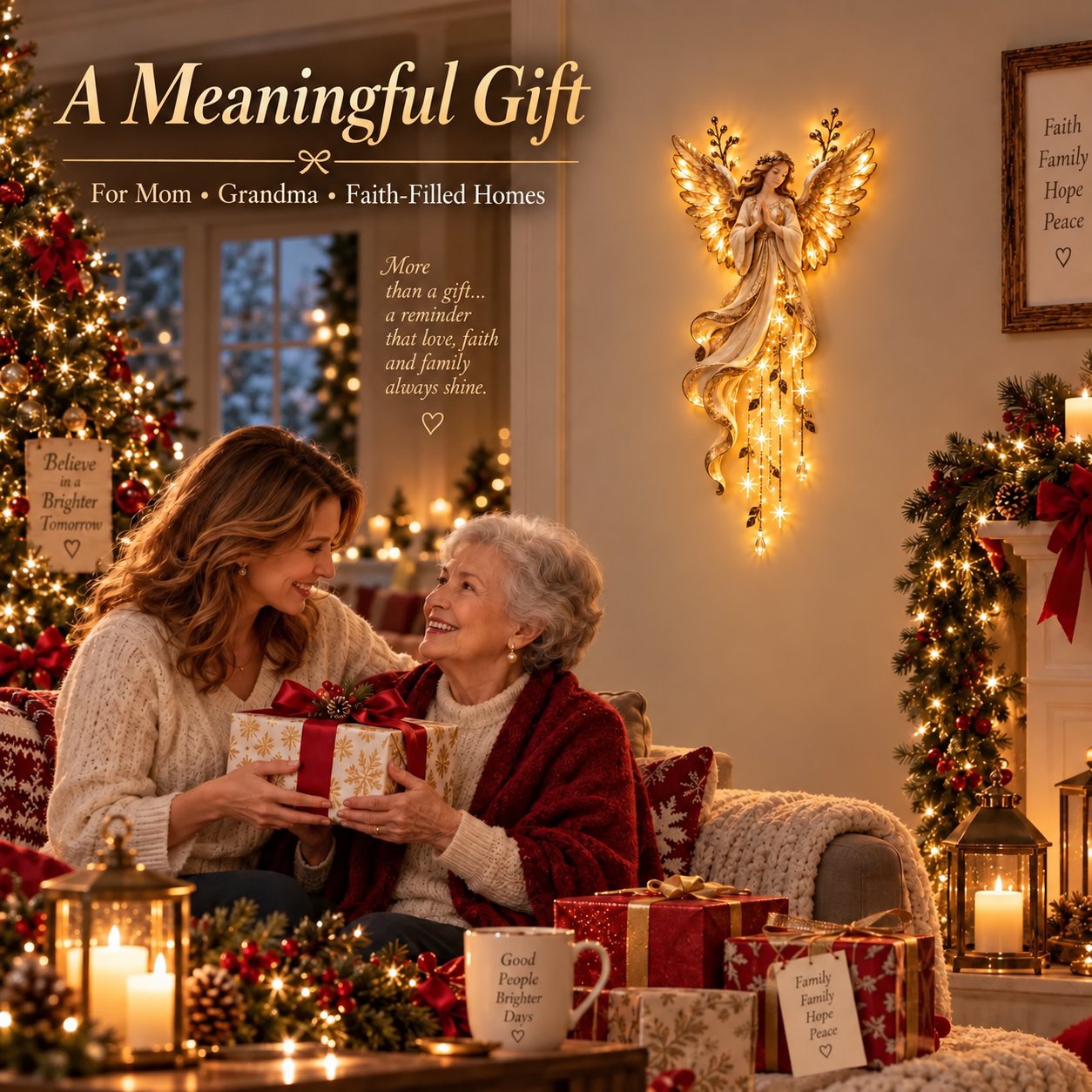 ✨Last Day 49% OFF✨Guardian Angel Starfall CascadeTM – Lighted Faith & Blessing Christmas Wall Decor✨