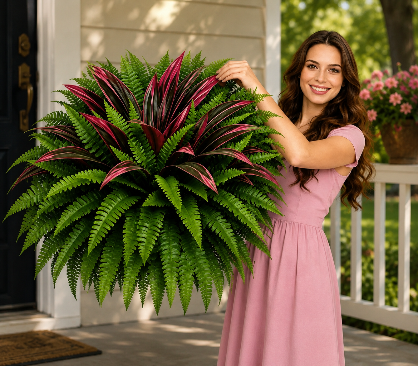 💥BUY 1 GET 1 FREE (2 PCS)🔥 48" Large UV-Resistant Artificial Fern & Red Dracaena Decorative Plants – Full, Lush & Fade-Resistant!