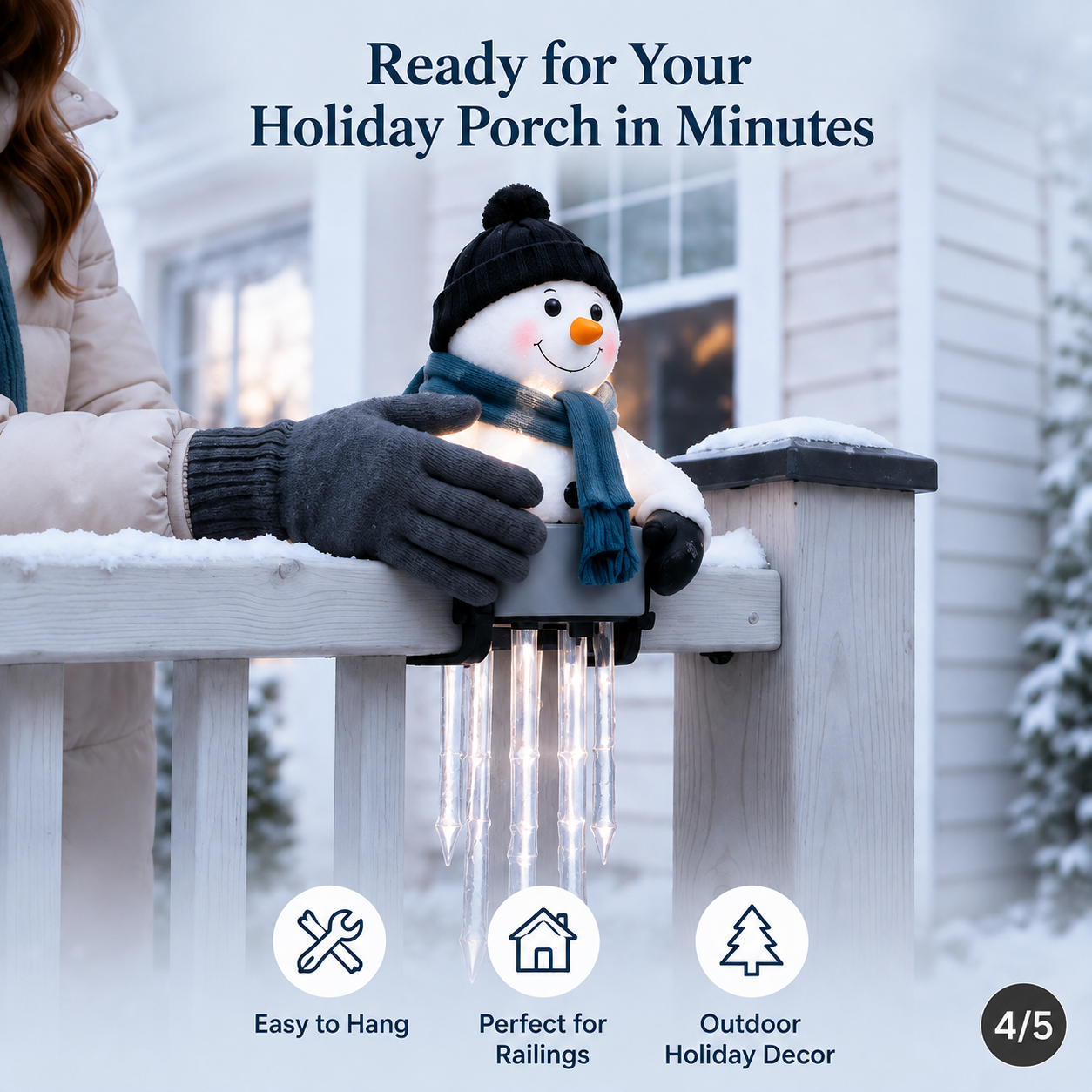 Easy installation of snowman icicle porch light