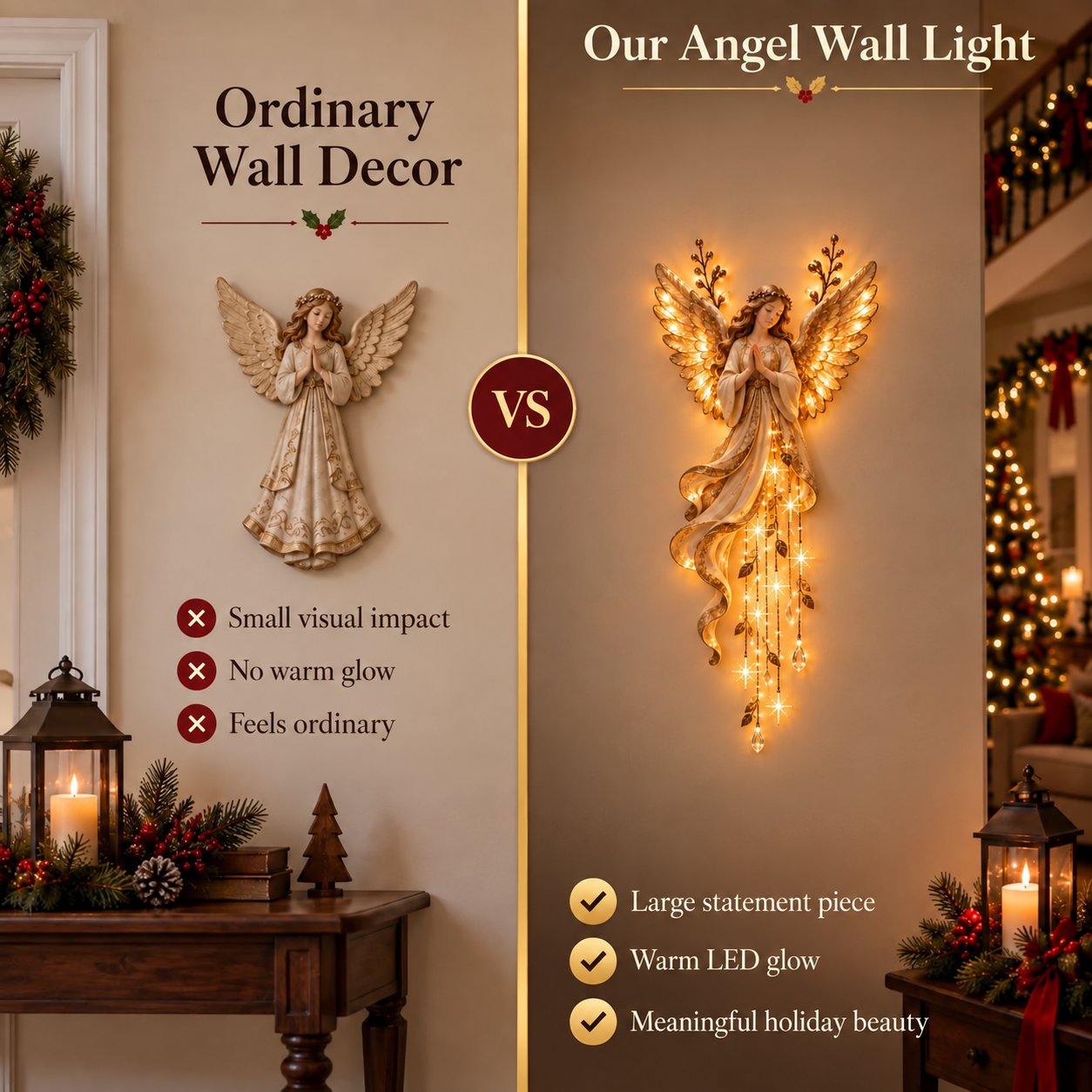 ✨Last Day 49% OFF✨Guardian Angel Starfall CascadeTM – Lighted Faith & Blessing Christmas Wall Decor✨
