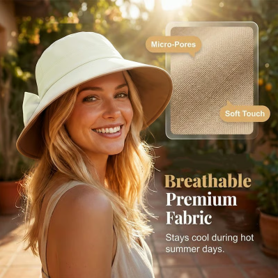 🔥🔥Summer travel essentials👒Bowknot Wide Brim Sun Protective Hat🎀