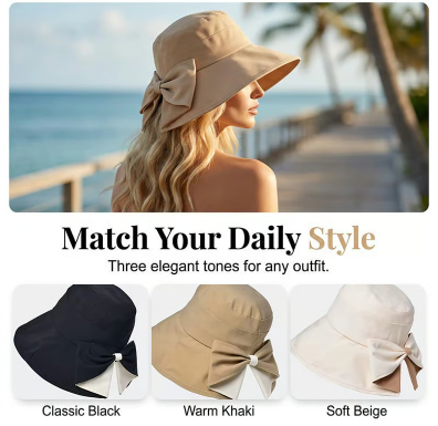 🔥🔥Summer travel essentials👒Bowknot Wide Brim Sun Protective Hat🎀