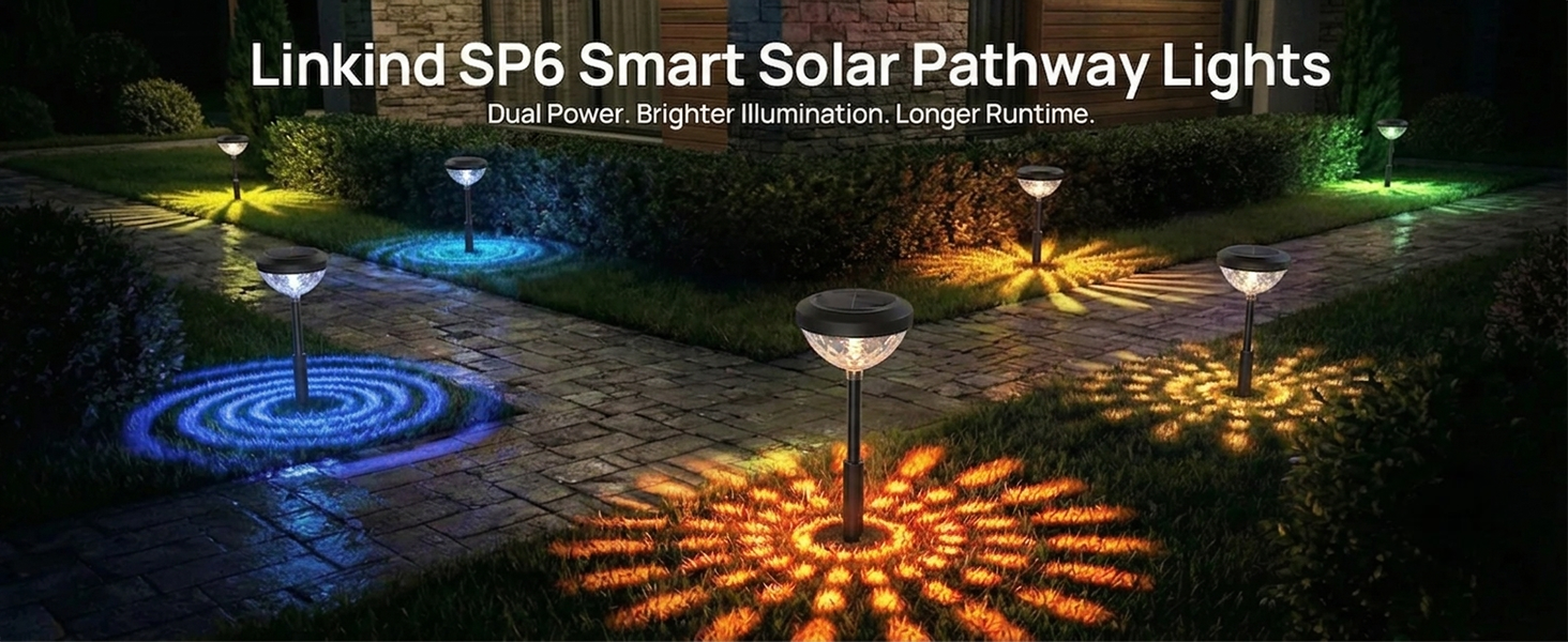 SP6 Smart Solar Pathway Lights – Color-Changing, Warm & Cool White Options, Auto Solar Charging – Perfect for Garden, Yard & Seasonal Decor