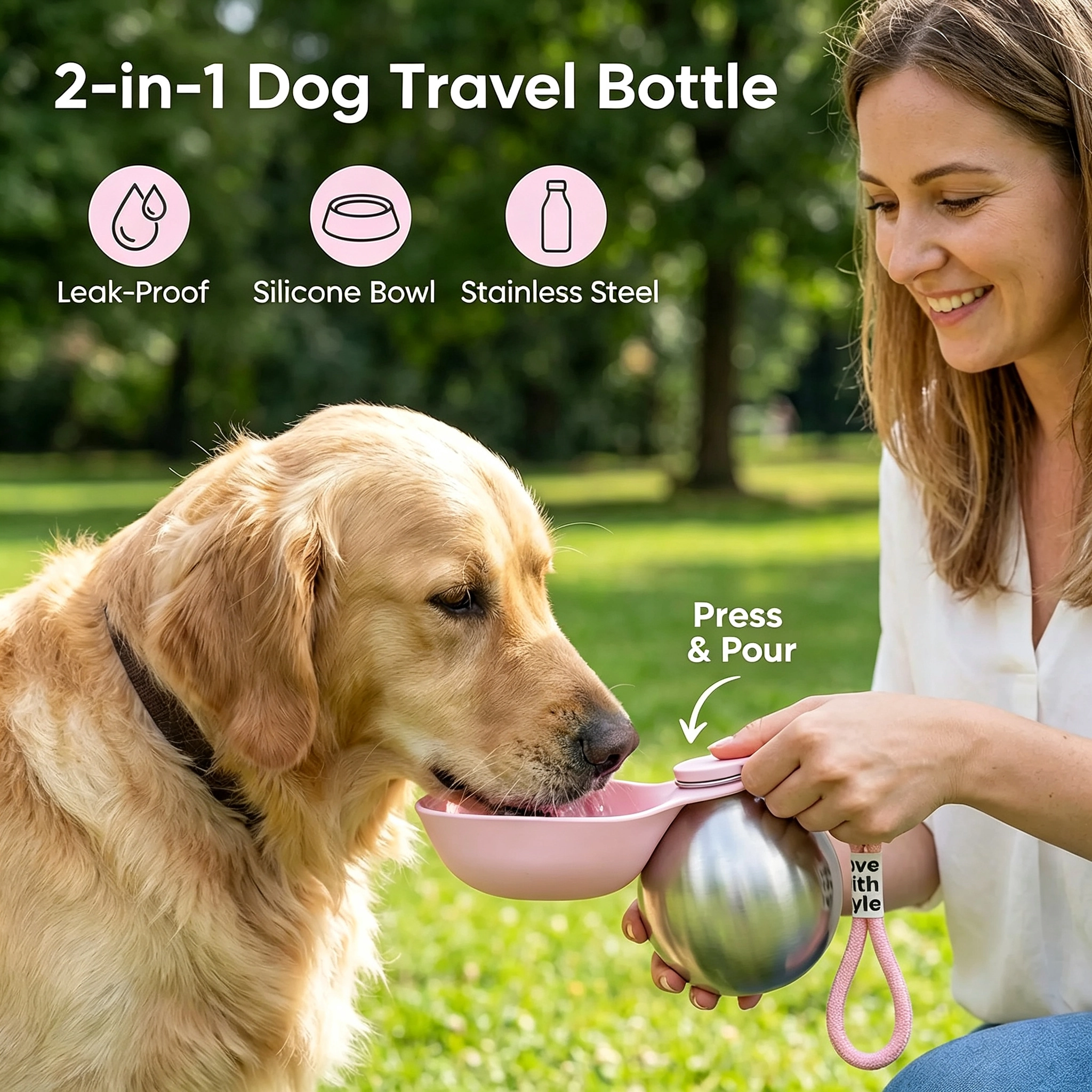  2-in-1 Travel Water Bottle - Leak-proof stainless Steel water bottle with silicone apf