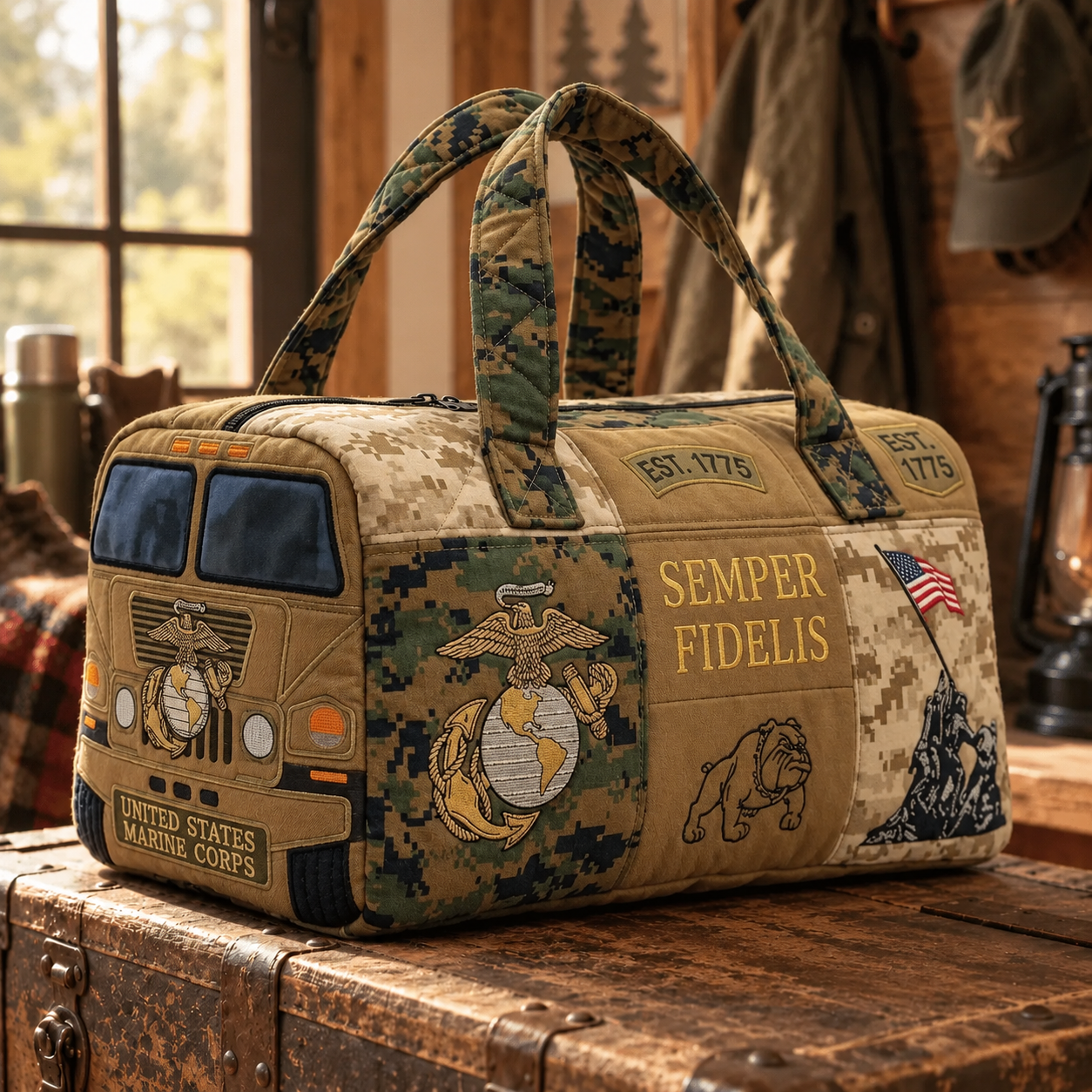 🏆Last Day Promo: 49% OFF🔥-100% Handmade US Military Heritage Quilted Duffel Bag-A Meaningful Gift of Marine Pride🎁