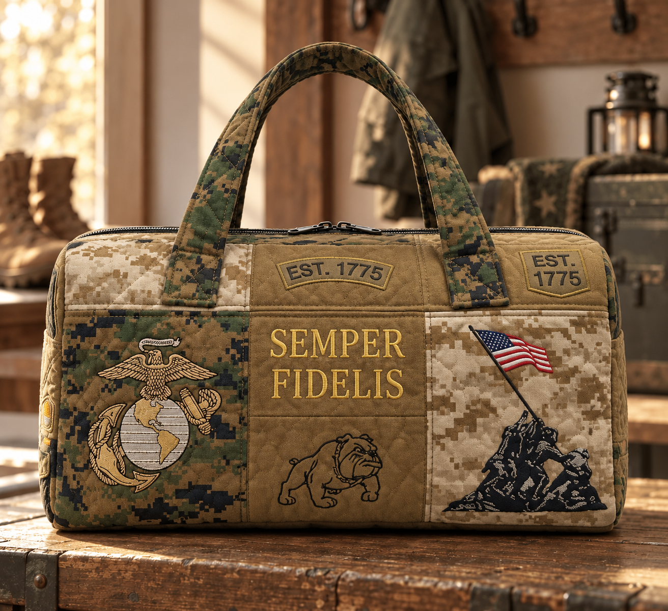 🏆Last Day Promo: 49% OFF🔥-100% Handmade US Military Heritage Quilted Duffel Bag-A Meaningful Gift of Marine Pride🎁