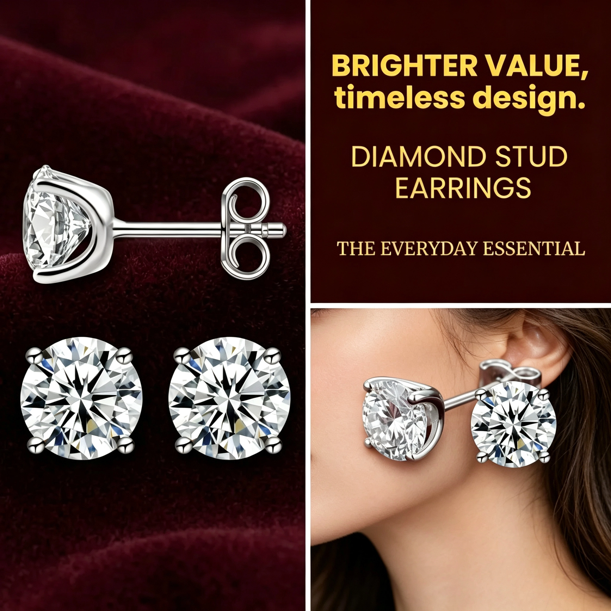 Moissanite Diamond Solataire Stud Earrings