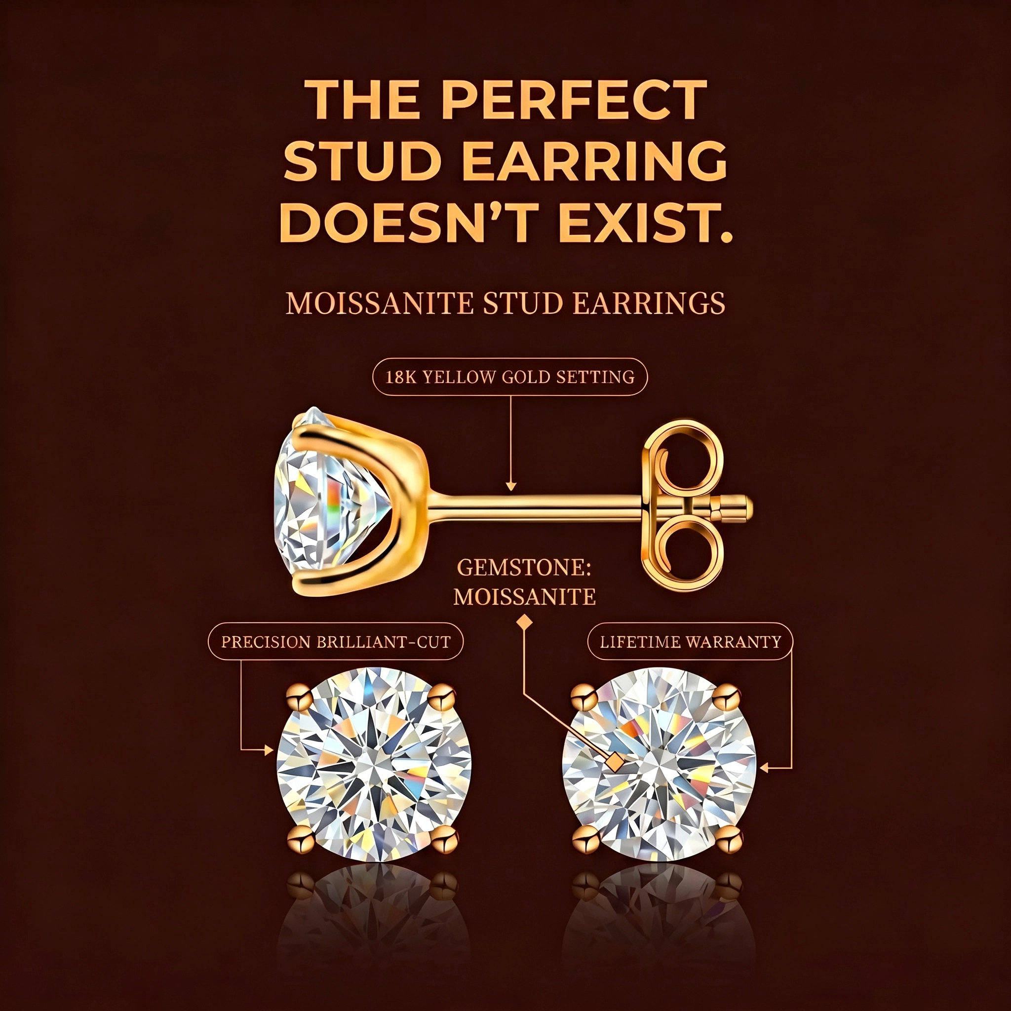 Moissanite Diamond Solataire Stud Earrings