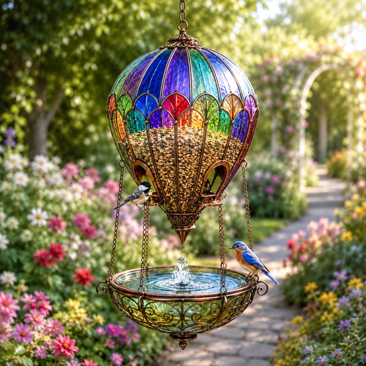 💥Last Day 50% OFF🐦Stained Glass Hot Air Balloon Bird Feeder Fountain—Turn Your Garden Into the Place Birds Choose First!🌈