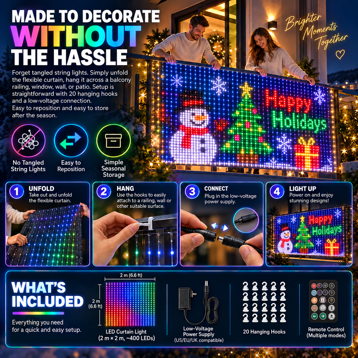 🎅Christmas Early Bird Special Sale 49% OFF -🎄 Smart Animated Mesh Screen 🎆📱✨ Turn Your Balcony Into A Giant LED Light Show! 